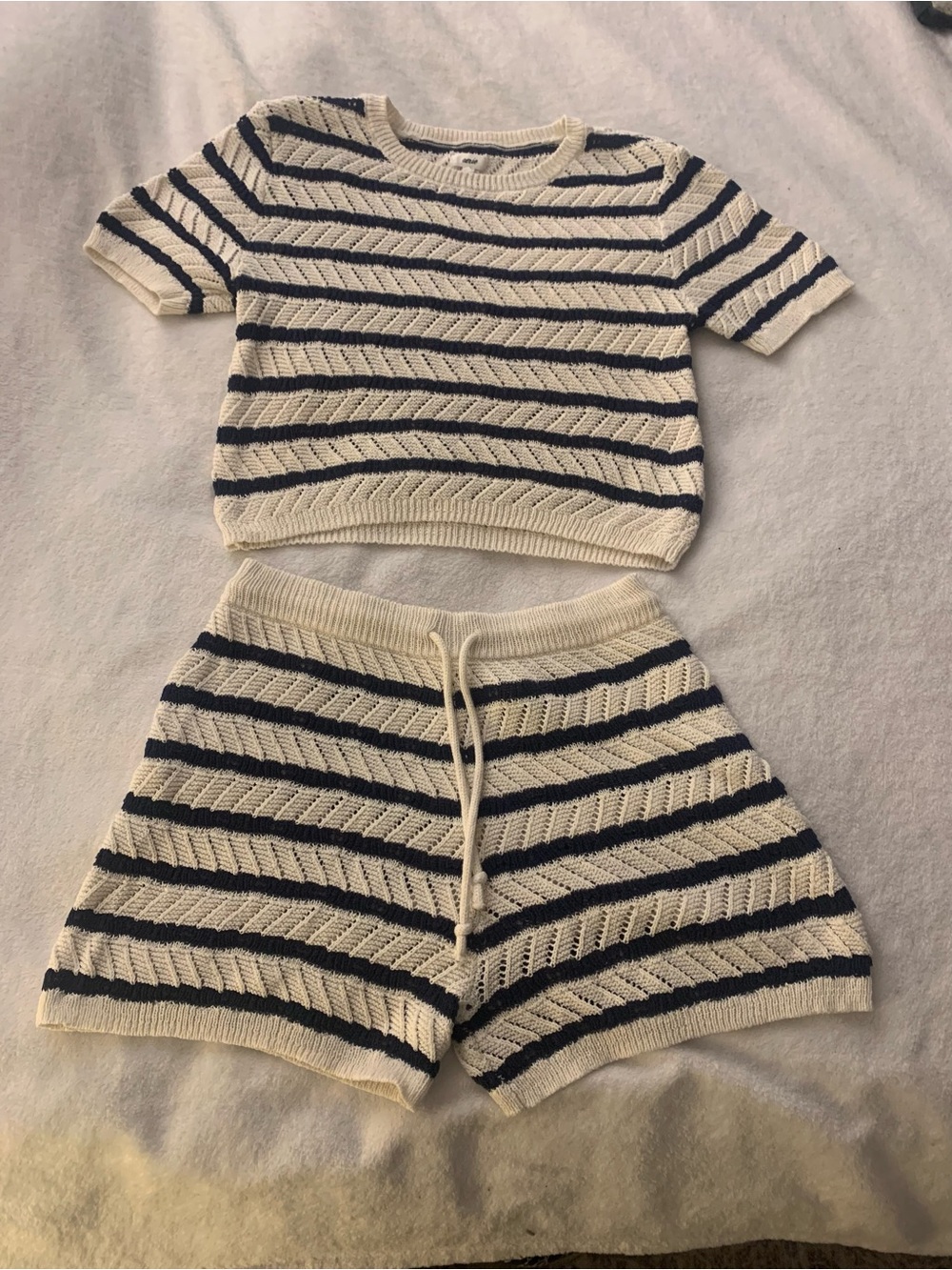 Aerie Navy and White Striped Sweater M & Shorts S Lounge Romper Knit Set